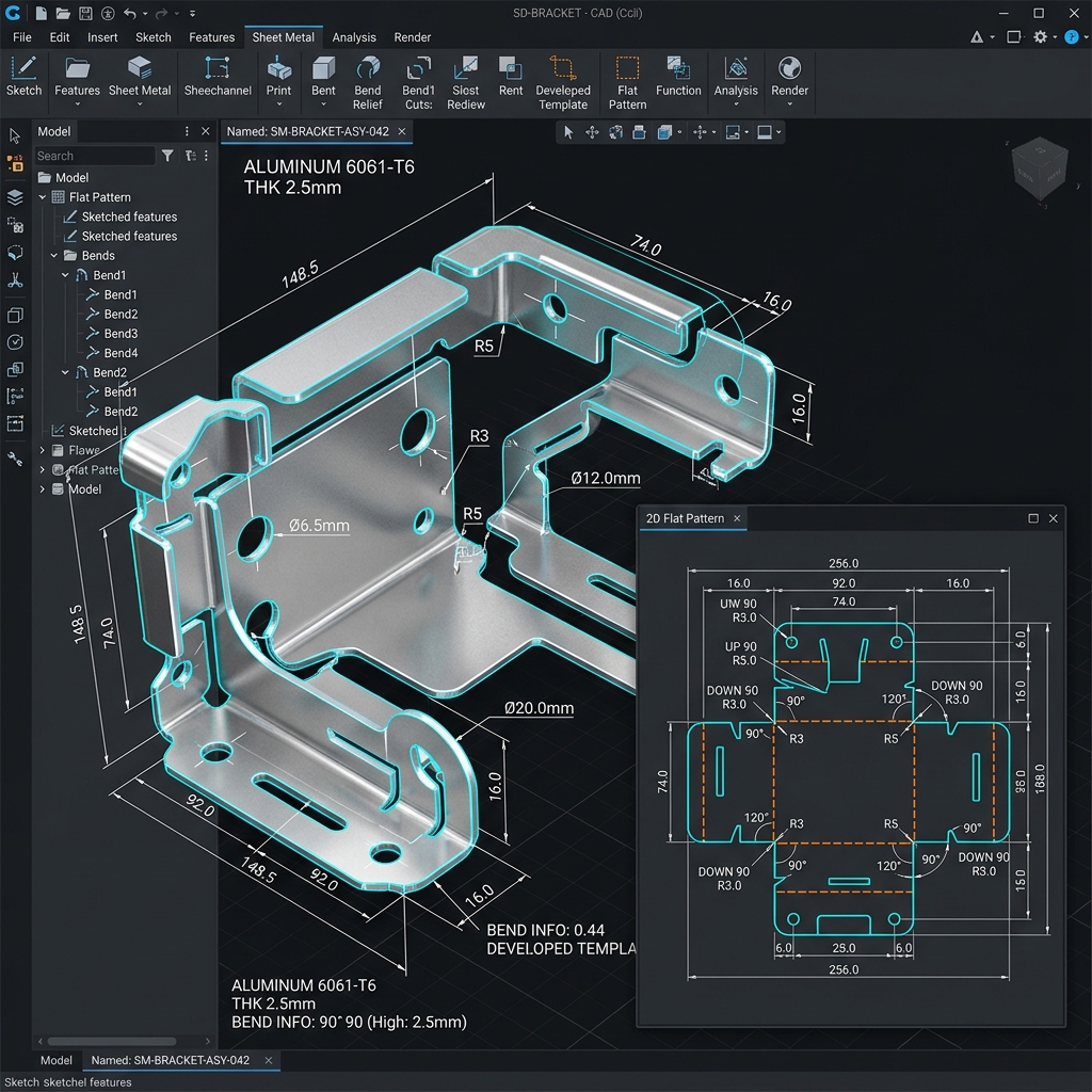 Sheet Metal Design in CAD: Flat Pattern and Finished Component